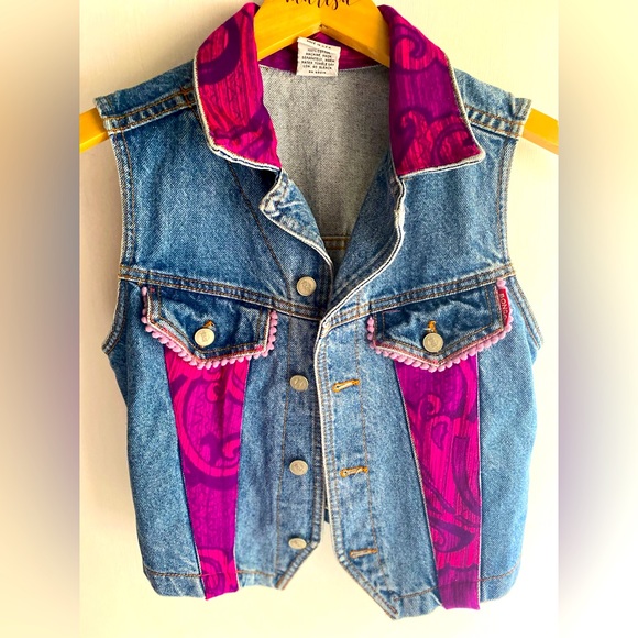 Vintage fabric custom denim vest - Picture 1 of 7